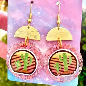 Acrylic Cactus Dangle Earrings